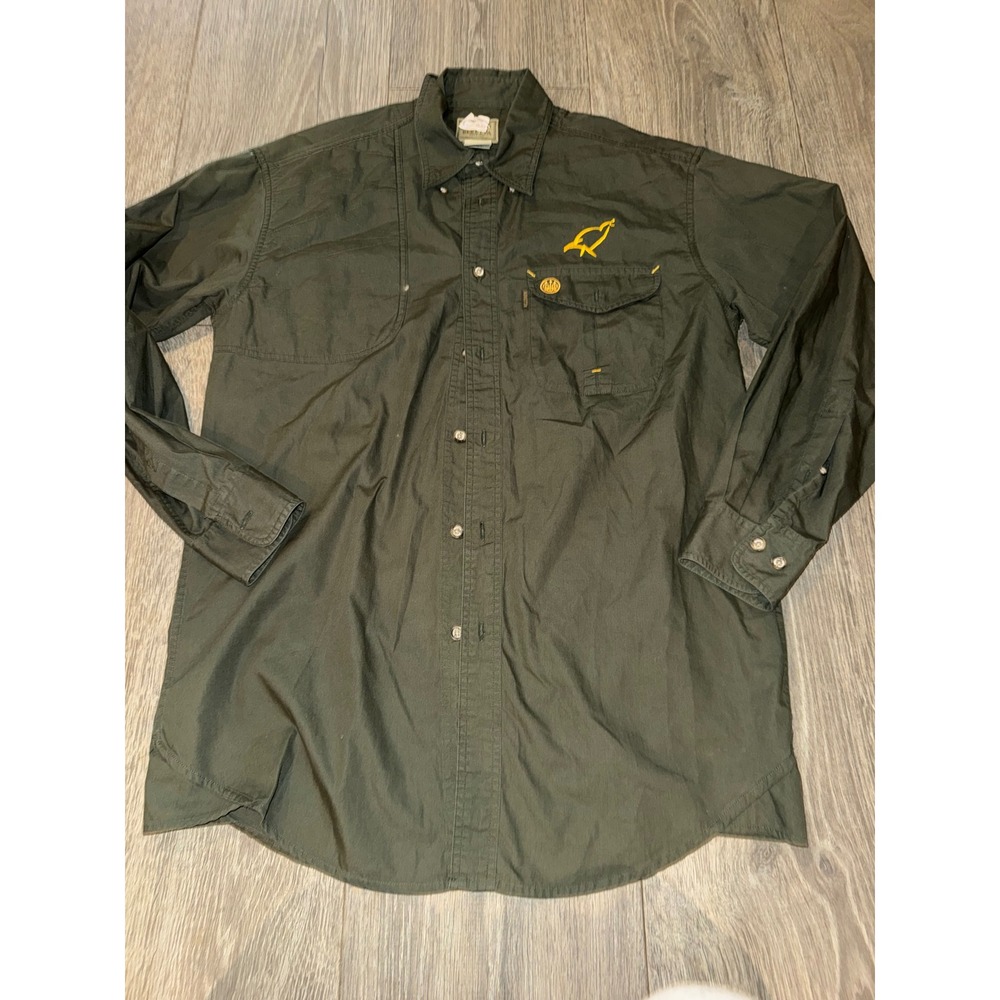 Beretta Mens Shooting Shirt Olive Green Long Sleeve Quilted Shoulder Size M